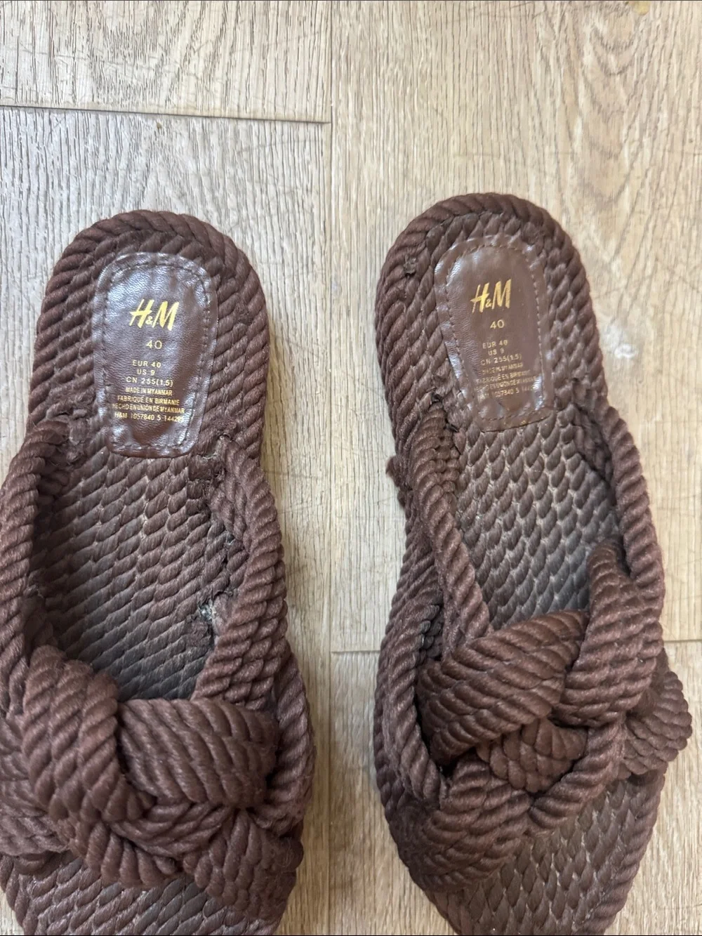 H&M Dark Brown Braided Rope Slide Sandals